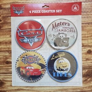 Pixar Cars Land 4 Piece Coaster Set Movie Disney Mater Lightning McQueen